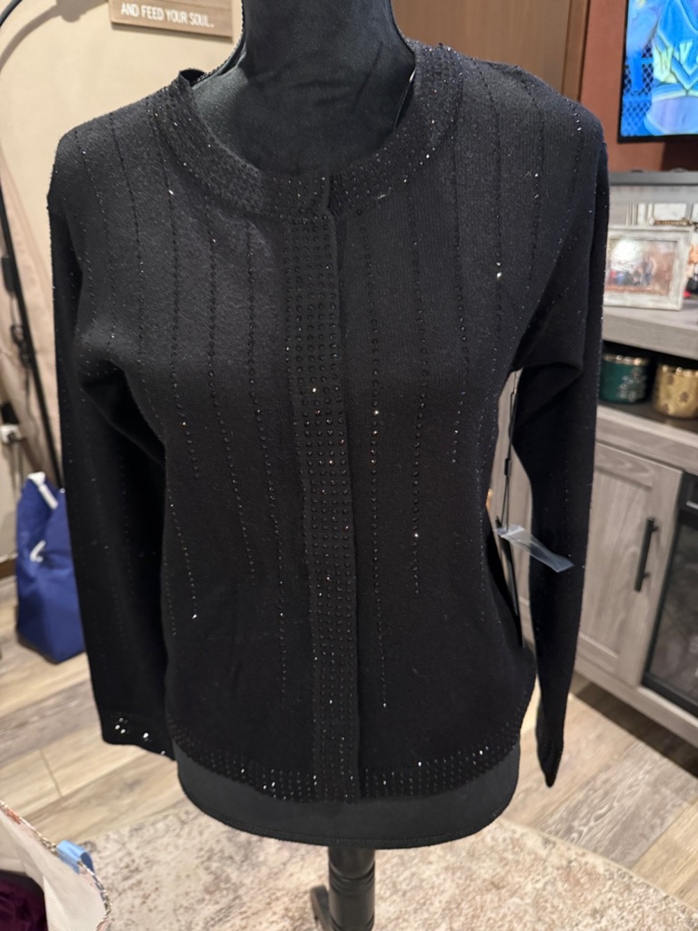 Embellished Black Cardigan Sweater